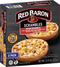 two boxes of red baron scrambles pizza