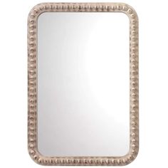 a square mirror with beading around the edges and an oval frame, on a white background