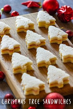 christmas tree sandwiches are arranged on a cutting board