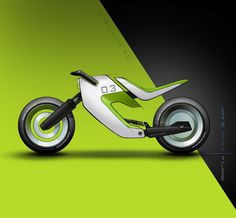 an image of a futuristic motorcycle on green and black background