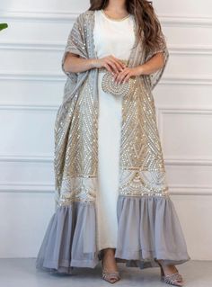 Fancy Abayas Weddings, Shrug Dresses Party Wear, Sequin Tunic, Round Neck Dress, Pakistani Dresses Casual, Modest Dresses Casual, Dress Design Patterns, Muslim Fashion Dress