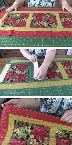 the woman is working on her quilting project