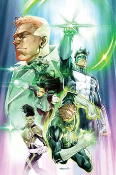 green lantern and the green lantern team up in front of an image of two men