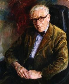 a painting of an older man sitting in a chair