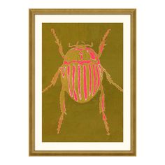 a painting of a bug with pink and green stripes