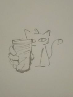 a drawing of a cat holding a piece of paper