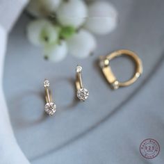 Plating Crystal U-shaped  Earrings - Gold 14K/Silver 925 | Women Earrings Cubic Zirconia Hoop Earrings, 925 Silver Earrings, Crystal Stud Earrings, 925 Sterling Silver Earrings, Huggies Earrings, Stud Earring, Gold Gold, Crystal Earrings