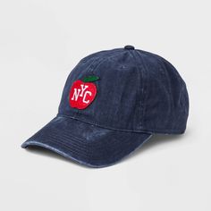 Be ready for their daily adventures with this NYC Apple Felt Dad Hat in Mighty Fine Navy. Made from durable cotton jersey material with general adult sizing, this baseball hat is designed with a slightly curved brim to shield their eyes from direct sunlight. Plus, it features an adjustable buckle closure to help them find the best fit. Adjustable Cotton Dad Hat For College, Cotton College Hats For Baseball Season, Cotton Trucker Hat For College, Adjustable Cotton Trucker Hat For College, Casual Six-panel Snapback Hat For College, Curved Brim Cotton Hat For College, Cotton Dad Hat Baseball Cap For College, Casual Cotton Dad Hat For College, Cotton Six-panel Hat For College