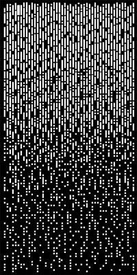 an abstract black and white pattern with small squares in the center, on a dark background