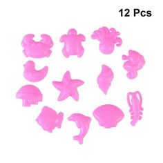 12 pcs pink plastic sea animals and starfish molds for fondant cake decorating