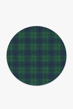 a green and black plaid pattern on a white background oval sticker with the word,