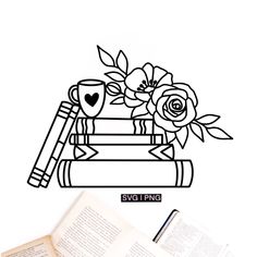 an open book and some flowers on top of it with the word svvipng