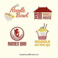 four different logos for noodles on the go, noodle bowl and ramen bar