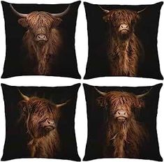 four pillow cases with an image of a cow's head