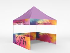 a colorful tent with the word m on it