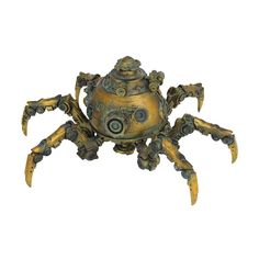 an intricately designed teapot shaped like a spider with large legs and claws on it's head