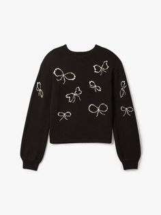 Rhinestone Bow, Outwear Jackets, Embroidery Ideas, Cozy Sweater, Cute Sweaters, Fashion Girl, Sweater Black, Ribbed Sweater, Cozy Sweaters