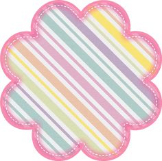 a pink, yellow and green striped sticker with white stitching on the edge