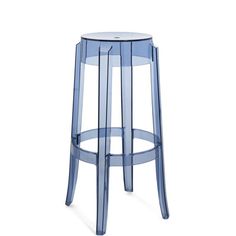 an image of a blue stool on a white background with the bottom section showing it's curved legs