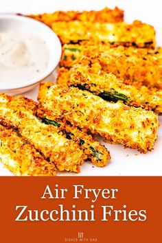 air fryer zucchini fries on a plate with ranch dip in the background