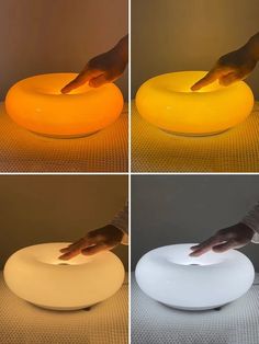 four different images of a person touching an illuminated object