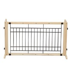 a wooden fence with metal bars on the top and bottom, against a white background