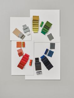 four different colors of fabric laid out on top of each other in the shape of rectangles