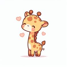 a cartoon giraffe with hearts in the background