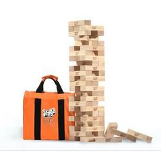 an orange bag and some wooden blocks