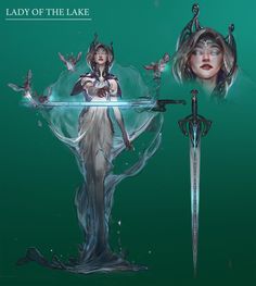 the lady of the lake is holding two swords