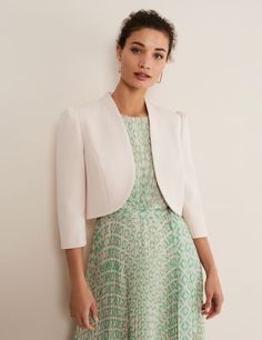 Bring an air of sophistication to your occasionwear with this cropped jacket by Phase Eight. It's cut to a regular fit, with subtle shaping for a smart tailored look. The sleek no-fasten front is softly curved to complement your outfit underneath. Three-quarter sleeves with gathering at the shoulders lend a feminine charm to the design. Fitted Jacket, Pink Shade, Special Occasion Outfits, Gold Heels, Phase Eight, Cropped Jacket, Women's Coats & Jackets, Workout Jacket, Crop Jacket