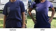 before and after photos of a woman's t - shirt that has been changed