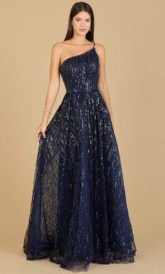 Lara Dresses 29194 - One Shoulder Ornate Evening Dress Navy Ball Gown, Navy Ball, Gown Blue, Plus Size Cocktail Dresses, Plus Size Party Dresses, One Shoulder Gown, Cute Prom Dresses, Short Bridesmaid Dresses, Grad Dresses