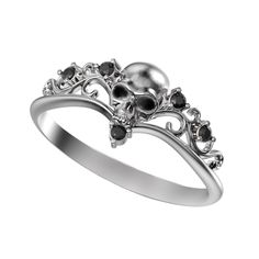 Gothic Skull Engagement Ring, Skull Wedding ring, Skeleton Simple Women's Sterling Silver Ring◆ Beautiful small and light weight women's ring.◆ Features: • SKU: tyt_10b• Style - Engagement Ring, Pinky Ring;• Brand new sterling silver 925 ring. Not plated!, 100% solid silver metal!• Approx. weight of the product - 1.5 g.;• Processing: 1) Blackening Silver 925 by oxidation• Gemstones: 1) Round Black Round Cut Zircons 5PCs - 1.5mm;• Manufacturing and country of origin - Ukraine;◆ Customization:• Fo Skull Ring For Women, Gothic Rings Engagement, Skeleton Simple, Indigo Jewelry, Rings Goth, Sterling Silver Rings Simple, Goth Ring, Skull Wedding Ring, Skull Engagement Ring