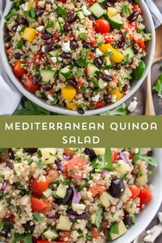 mediterranean quinoa salad with black beans, cucumber and tomatoes