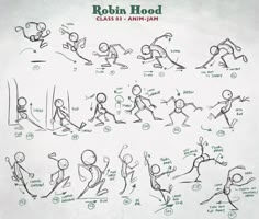 an image of a cartoon character doing various poses and gestures for the animation film robin hood