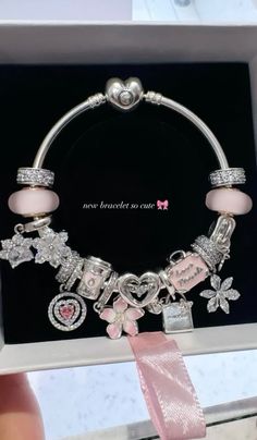 Girly Pandora Bracelet, Pretty Pandora Bracelet, Pink And Silver Bracelet, Pandora Me Bracelet Ideas, Things I Want For My Birthday List, Pink And Silver Pandora Bracelet, Pandora Charm Bracelet Pink, Birthday Wishlist Ideas I Want 2024, Aesthetic Pandora Charms