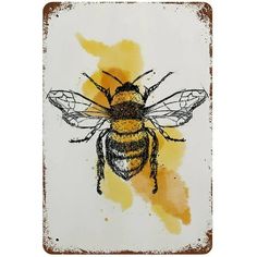 a drawing of a bee on a white background with yellow watercolors and brown spots