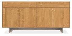 the sideboard is made from wood and has two doors on one side, and three drawers on the other