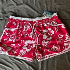 Hibiscus Flower Bikinis, Hibiscus Flower Clothes, Pink Coconut Girl, Flower Pants, Bathing Suit Shorts, Girl Flower, Flower Shorts, Hawaiian Shorts