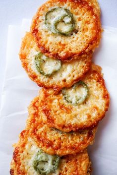 jalapeno cheese crispies stacked on top of each other with the title