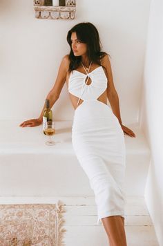 Fernanda Midi Dress - White – SABO SKIRT Cabo Style, Cabo Outfits, Honeymoon Outfits, Bachelorette Outfits, Mini Dress Formal, Sabo Skirt, Party Outfits, Midi Maxi Dress, Knit Midi