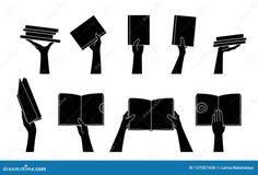 hand holding books silhouettes on white background stock photo - image 349784