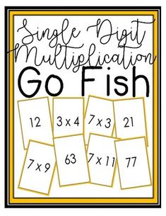 a sign that says,'single digit multiplation go fish '