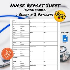 a nurse record sheet with an emoticive smiley face and stethoscope