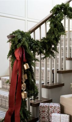 christmas decorations on the banisters and stairs