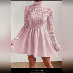 Just Darling Long Sleeve Dress Winter, Casual Chique Stijl, Long Sleeve Turtleneck Dress, Dress Elegant Long, Cable Knit Sweater Dress, Cable Knit Turtleneck Sweater, Turtleneck Sweater Dress, Neue Outfits, Shein Dress