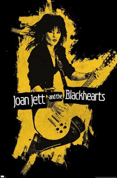 joan jettt and the blackhearts poster with guitar player in yellow on black background