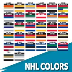 an image of the nfl color chart for each team's football team, with their name