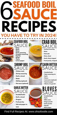 Text reads 6 Seafood Boil Sauce Recipes You Have To Try in 2024 Shrimp Boil Sauce Recipe, Crab Boil Sauce Recipe, Crab Boil Sauce, Bloves Sauce Recipe, Seafood Butter Sauce Recipe, Seafood Boil Sauce Recipe, Boil Sauce Recipe, Easy Seafood Boil, Seafood Boil Recipes Cajun